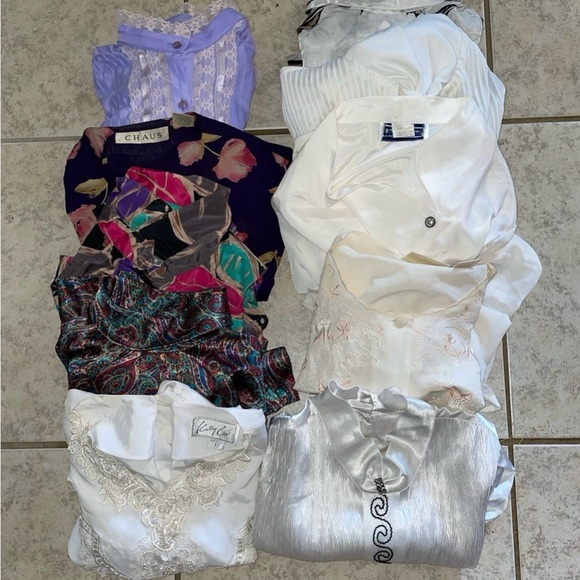 Vintage large bundle• lot of 10•Ladies silky long sleeved Secretary blouse Tops - Picture 3 of 13